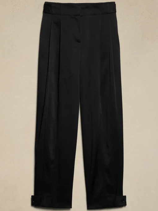 Satin Pleated Tab-Leg Pant