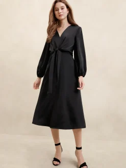 Satin Tie-Front Midi Dress