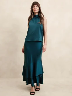 Satin Tiered Maxi Skirt