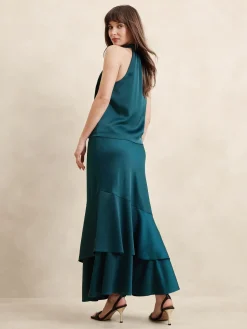 Satin Tiered Maxi Skirt
