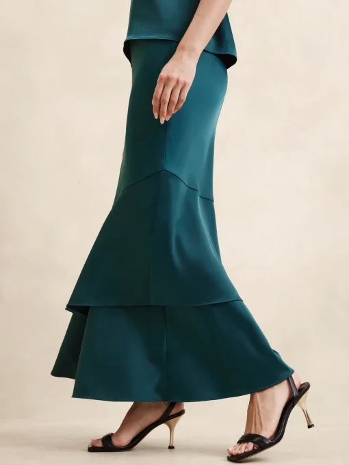 Satin Tiered Maxi Skirt