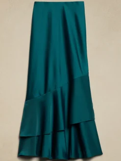 Satin Tiered Maxi Skirt