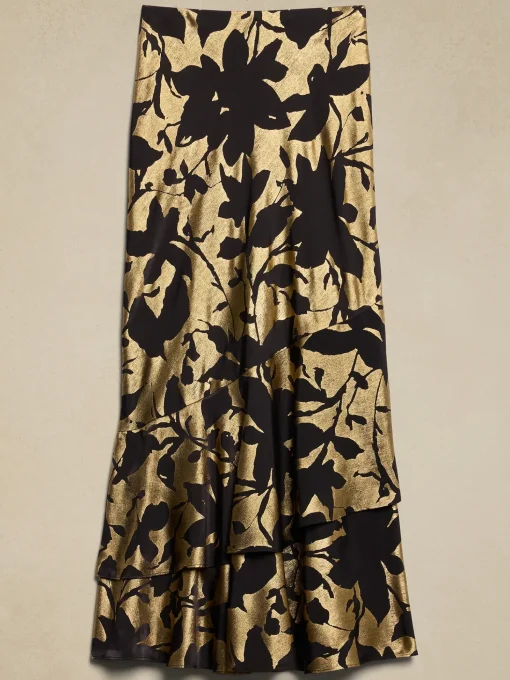 Satin Tiered Maxi Skirt