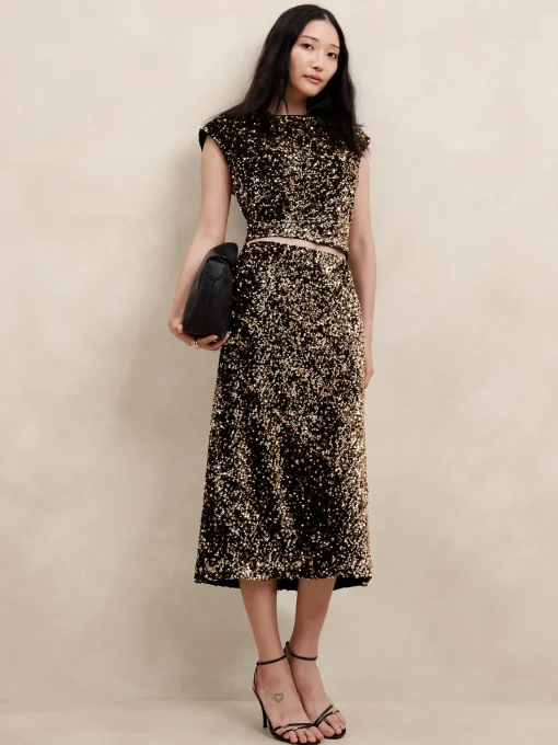 Sequin Midi Slip Skirt