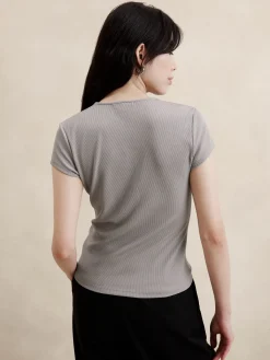 Sheen Ribbed Shirred Top