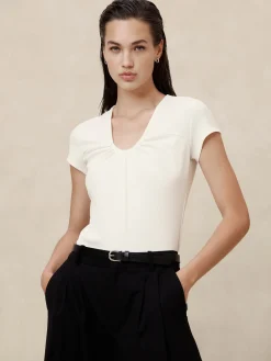 Sheen Ribbed Shirred Top