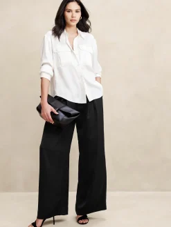 Silky Pleated Wide-Leg Pant