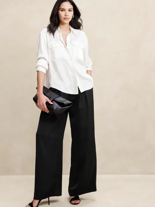 Silky Pleated Wide-Leg Pant