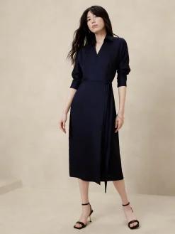 Silky Twill Wrap Midi Dress
