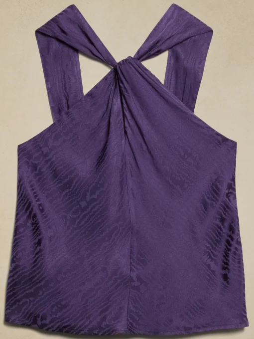 Silky Twist-Front Halter Blouse