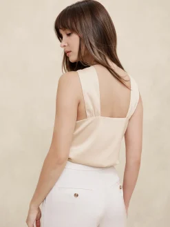 Silky Twist-Front Halter Blouse
