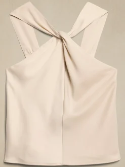 Silky Twist-Front Halter Blouse