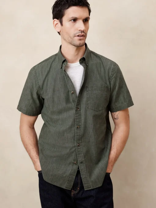 Slim Frosted Coated Chambray Shirt