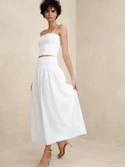 Smocked-Waist Poplin Maxi Skirt