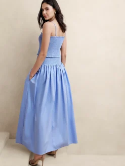 Smocked-Waist Poplin Maxi Skirt