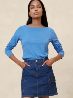 Soft Stretch Boat-Neck T-Shirt