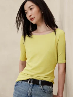 Soft Stretch Elbow-Sleeve Top