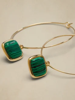 Stone Square Drop Hoop Earrings