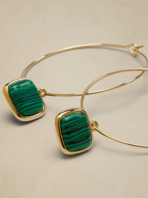 Stone Square Drop Hoop Earrings