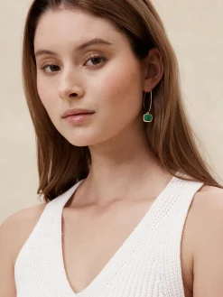 Stone Square Drop Hoop Earrings