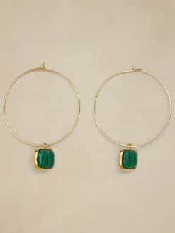 Stone Square Drop Hoop Earrings