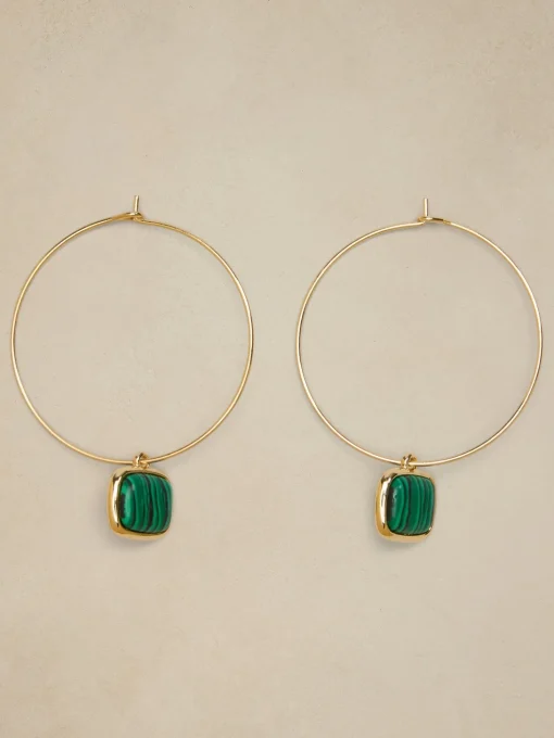 Stone Square Drop Hoop Earrings