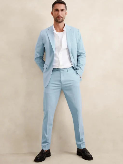 Tailored-Fit Aqua Melange Suit Trouser