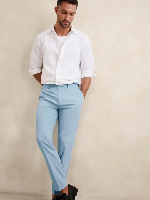 Tailored-Fit Aqua Melange Suit Trouser