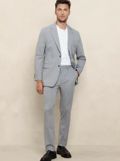 Tailored-Fit Light Gray Knit Suit Trouser