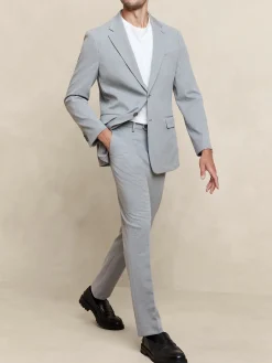 Tailored-Fit Light Gray Knit Suit Trouser