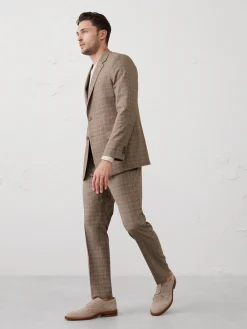 Tailored-Fit Taupe Glen Plaid Suit Jacket