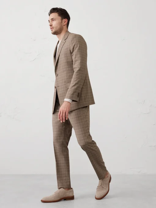 Tailored-Fit Taupe Glen Plaid Suit Jacket