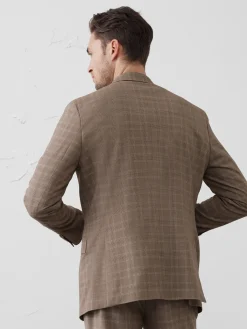 Tailored-Fit Taupe Glen Plaid Suit Jacket