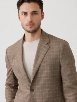 Tailored-Fit Taupe Glen Plaid Suit Jacket