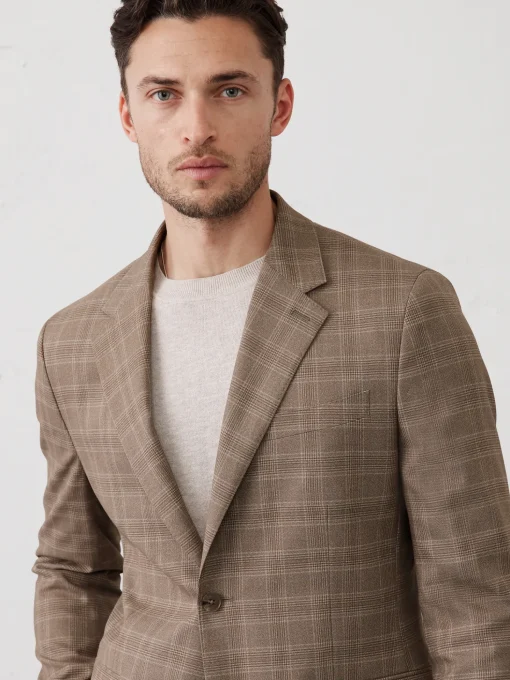 Tailored-Fit Taupe Glen Plaid Suit Jacket