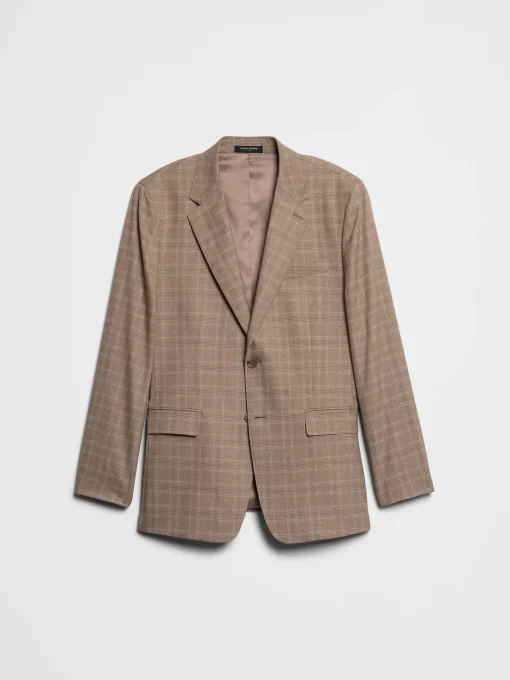 Tailored-Fit Taupe Glen Plaid Suit Jacket