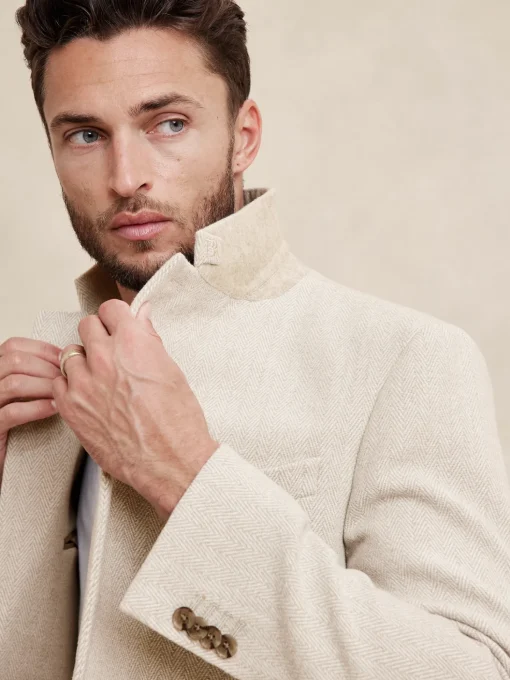 Tailored-Fit Tweed Herringbone Jacket