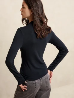 Tissue Rayon Mock-Neck Top