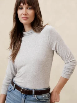Tissue Rayon Mock-Neck Top