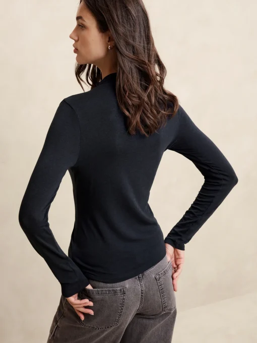 Tissue Rayon Mock-Neck Top