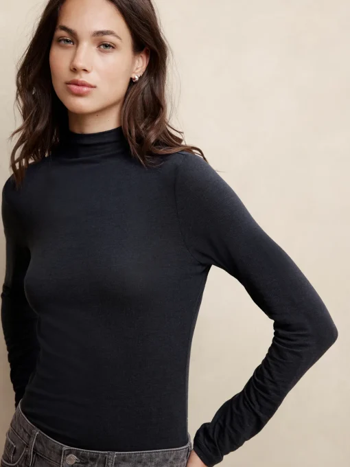 Tissue Rayon Mock-Neck Top