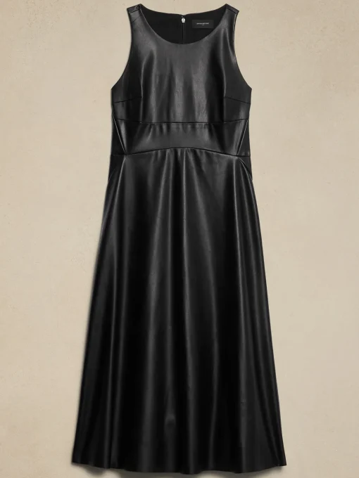 Vegan Leather Paneled Midi Dress