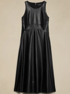 Vegan Leather Paneled Midi Dress