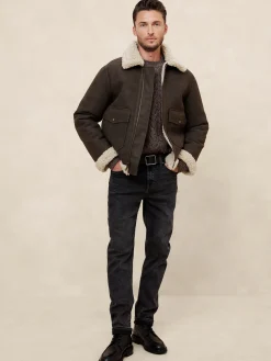 Vegan Leather Shearling Aviator Jacket