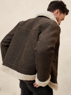 Vegan Leather Shearling Aviator Jacket
