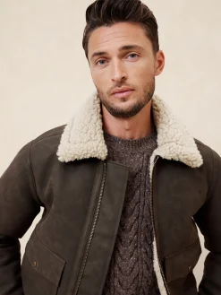 Vegan Leather Shearling Aviator Jacket