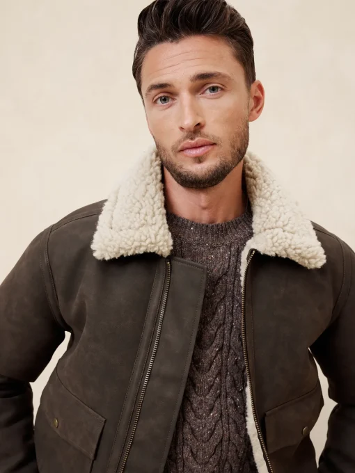 Vegan Leather Shearling Aviator Jacket