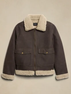 Vegan Leather Shearling Aviator Jacket