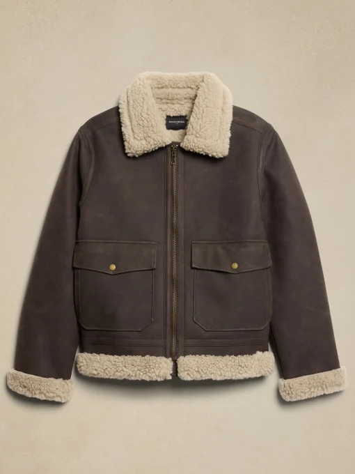 Vegan Leather Shearling Aviator Jacket