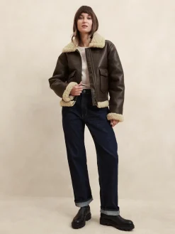 Vegan Leather Shearling Bomber Jacket